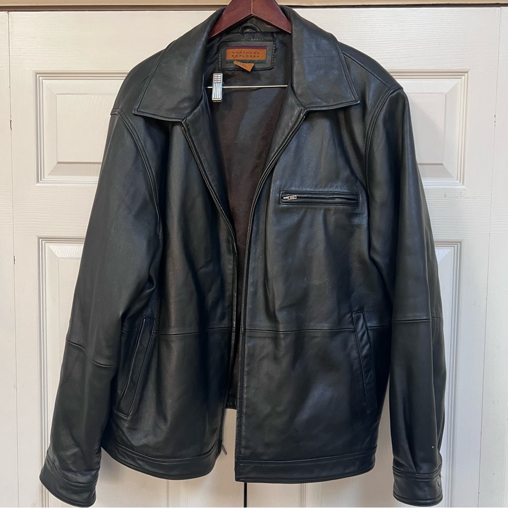 Northern Explorer Black Genuine Soft Leather Mans Jacket Size XL
